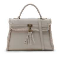 Borsa in ecopelle con profili in shearling