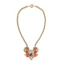 Collana in metallo dorato con ciondolo smaltato a forma di insetto
