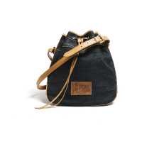 Secchiello in denim con profili in cuoio