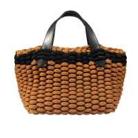 Cesta in corda intrecciata con manici in pelle