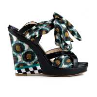 Zeppe in pelle stampata con lacci effetto foulard