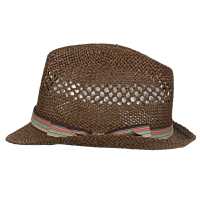 Cappello in paglia intrecciata con fascia in tessuto multirighe