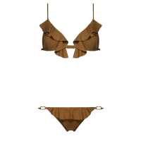 Bikini in microfibra effetto daino con rouches