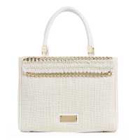 Handbag in canvas con applicazioni in metallo e raso