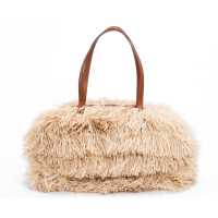 Shopping in rafia con manici in pelle