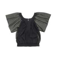 Top in chiffon con inserti in lana e maniche a pipistrello
