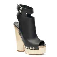 Open-toe in pelle e legno con miniborchie