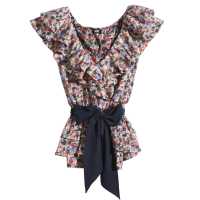 Top in cotone con ruches sullo scollo e cintura