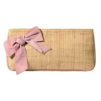 Maxipochette in paglia con fiocco in suède