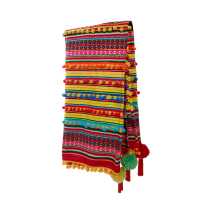 Pareo in cotone multicolor con pon-pon