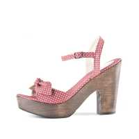 Zoccoli in cotone con tacchi e plateau in legno