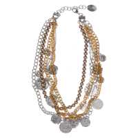 Collana multifili in metallo con charms a forma di monete