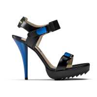 Sandali in pelle con plateau e tacchi in metallo laccato