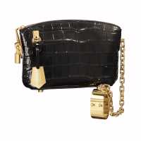 Pochette in vernice con polsino e dettagli in oro