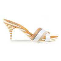 Sandali in pelle con tacchi in legno a righe